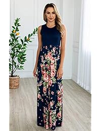 Vestido largo para dama, de encaje floral, sin mangas, con bolsillos