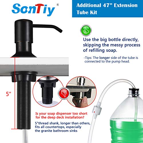 Hand Soap Dispenser For Kitchen Sink, SonTiy Commercial kitchen Soap Dispenser Pump Oil Rubbed Bronze, Stainless Steel Dish Liquid Soap Dispenser With 47" No-spill Extension Tube+17 OZ Bottle - Thumbnail 4