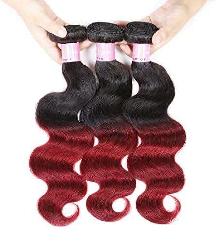 Nifty Girl Brazilian Ombre Virgin Hair Body Wave Weft 3 Bundles 150g 100% Human Hair Extensions Ombre 1B/Burg (14"16"18")