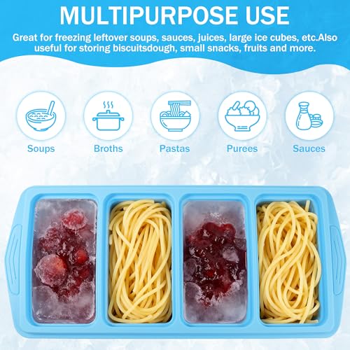 Huiguli 2 Pieces Extra Large Silicone Tray Soup Containers for Freezer, Sauces and Food Preparations, 1 Cup/250 ml, Sky Blue (2, Rectangular)
