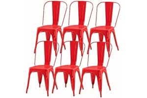 SOLEGGIATA Salsa Red Metal Dining Chairs Set of 6 Iron Stackable Modern Tolix Style Indoor Outdoor Farmhouse Kitchen Cafe Salsa Red Color
