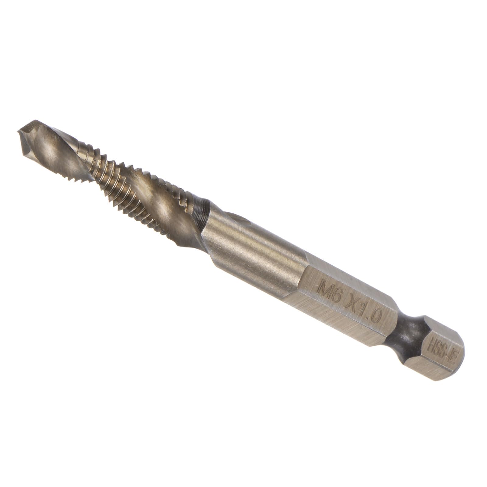 CoCud Combination Drill and Tap Bit, M6 x 1 Thread Size 1/4" Hex Shank, 6542 Titanium Coated High Speed Steel Tools - (Applications: for Aluminum Stainless Steel Plastic)