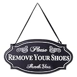 NIKKY HOME Please Remove Your Shoes Thank You Wooden Wall Decorative Sign 11.75 x 0.37 x 6.13 Inches Black