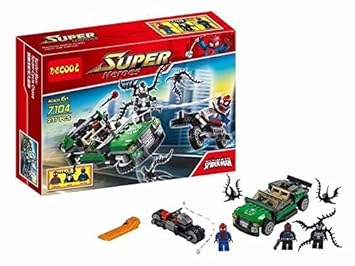 Amazon.com: DECOOL 7104 237pcs/Set Marvel DC Super Heroes Spider Man spider-cycle Chase juego de bloques de construcción de bricolaje Juguetes Nick Fury/Venom figura: Baby
