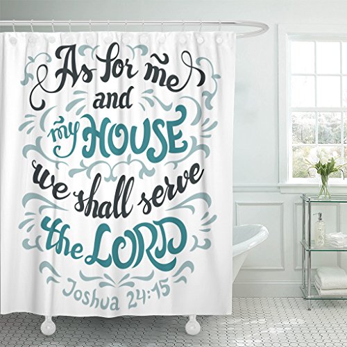 Emvency Shower Curtain As for Me and My House We Shall Serve The Lord Joshua 24 15 Bible Quote Hand Lettering White Waterproof Polyester Fabric 72 x 72 inches Set with Hooks