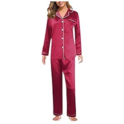 Womens Satin Pajamas Set Long Sleeve Sleepwear