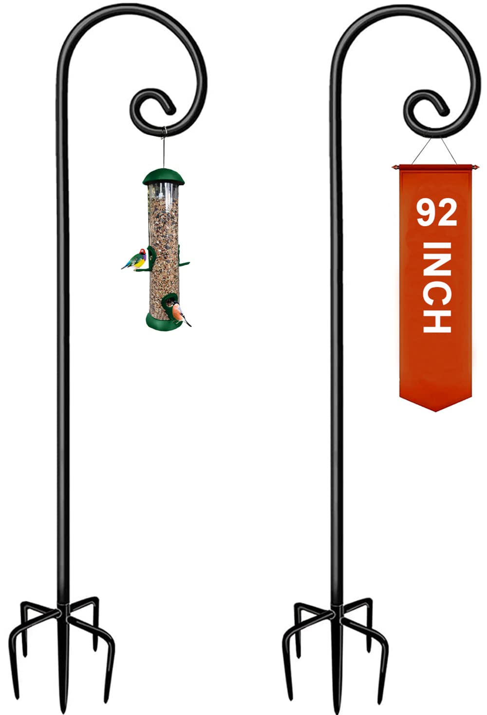 Photo 1 of Koutemie 92 Inch Outdoor Shepherd Hook for Hanging Plant, Adjustable Heavy Duty Bird Feeder Pole with 5 Prong Base for Solar Lanterns, Black & 2 Packs