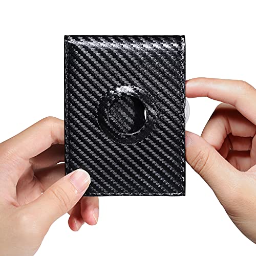 Hawanik Mens Bifold Wallet For AirTag Carbon Fiber Texture, Slim RFID