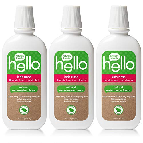 Hello Oral Care Kids Fluoride Free and SLS Free Rinse, Organic Watermelon, 3 Count