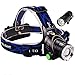 9 LED Flashlight +3 Modes Zoomable 1800 Lumens LED Headlamp, Comfortable Hands-free Head light with 2 Rechargeable 18650 Batteries, Car Charger, Wall Charger and USB Cable