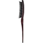 PERFEHAIR 100% Pure Boar Bristle Teasing Hair Brush with Wooden Handle, 3 Row Slim Backcombing Brush, 8.8 inch
