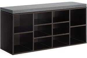 DOPINMIN Shoe Storage Bench, Entryway Bench with Storage, 3-Tier Shoe Rack Bench 10 Cubbies Adjustable Shelves Shoe Organizer Shelf for Hallway Front Door Living Room Bedroom