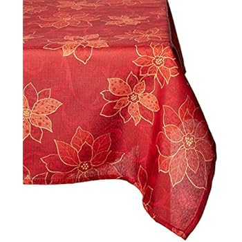 Benson Mills PoinsettiaScroll Printed Fabric Tablecloth, 60-Inch-By-104 Inch