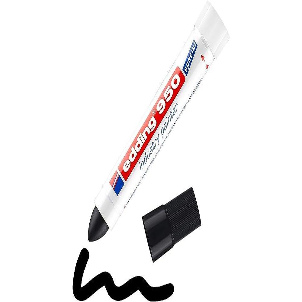 edding 950 industry painter - black - pack of 1 pen - round nib 10 mm - marker for writing on metal, rocks, wood - rough or wet surfaces - permanent, waterproof