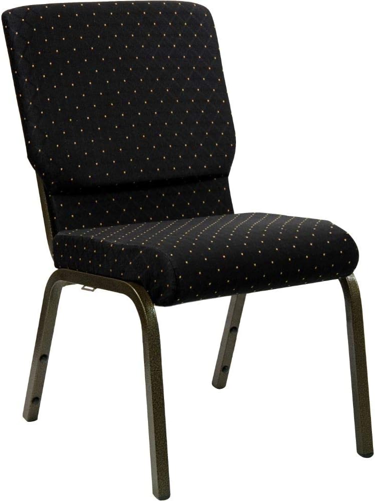 Flash Furniture HERCULES Series 18.5''W Stacking Church Chair in Black Dot Patterned Fabric - Gold Vein Frame: Furniture & Decor