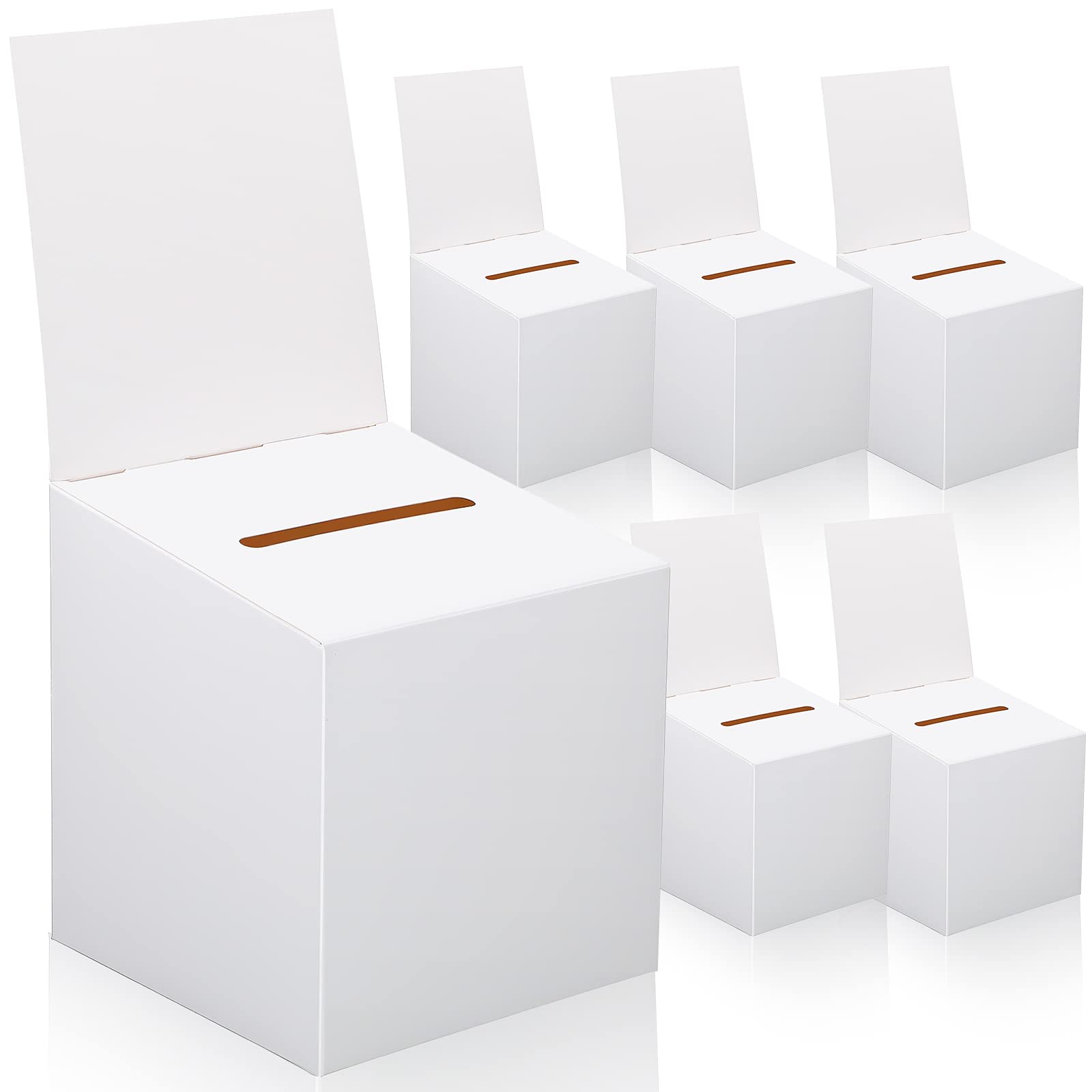 Photo 1 of CHENGU 6 Pieces Raffle Ticket Box, 10 x 10 x 10 Inch Cardboard Box with Slot, Large Donation for Fundraising, Tip Jar, Suggestion for Collecting and Donation (White)
