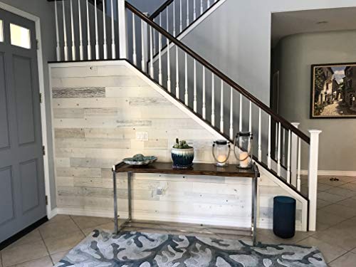 Timberchic DIY Reclaimed Wooden Wall Planks - Simple Peel and Stick Application. (4" Wide - 10 Sq. Ft, Coastal White)