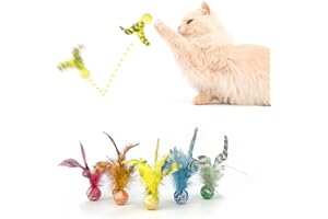 ZAYLUMO Feather Chase & Fetch Balls for Indoor Cats – 5 Pack Durable Rubber Cat Toys with Natural Feathers, Interactive Exerc