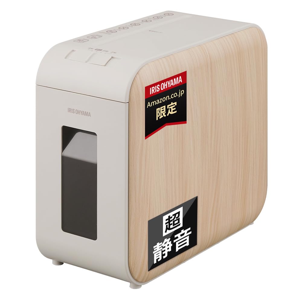 【Amazon.co.jp限定】【静音タイプ】アイリスオーヤマ 静音シュレッダー 家庭用 細断枚数6枚 クロスカット 連続使用10分 ダストボックス7.5L A4/60枚収容 音を気にせず使える 細断くず量確認窓付き AZ-P6HCS-NO ナチュラル商品画像