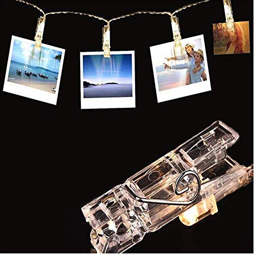 Juhefa Photo Clip String Lights, Battery Powered 20 LEDs Fairy String Lights with 10 Clear Clips for Hanging Pictures/Photos/Party/Decor (Warm White)