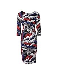 Ranphee Vestido de mujer con estampado de rayas vintage de manga 3 4, vestido de trabajo