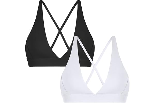INIBUD Sports Bra for Women Push Up Strappy Workout Top Padded Deep V-Neck Triangle Bralettes with Support Gym