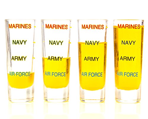 Marine Corps Shot Glass Levels, 4 Pack, Military, Veteran, 