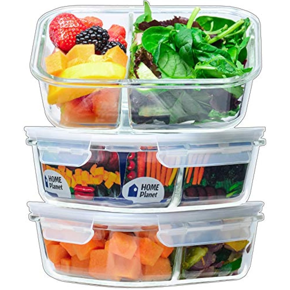  Glass Meal Prep Containers 2 Compartment Lunchbox 3 Pack 36 Oz 97