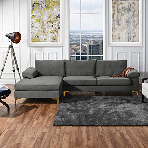 Casa Andrea Milano Modern Sectional Sofa L Shaped Velvet Couch, with