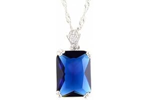 RIZILIA Pendant with 18" Chain & Rectangular Cut CZ [5 Colors Available] in White Gold Plated, Simple Modern Elegant