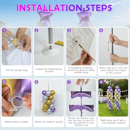 YALLOVE Balloon Column Stand Kit, 2 Sets 50cm to 2m Adjustable Balloon Stand, Metal Balloons Holder Tower Pillar with Base Clip Cup for Birthday Wedding Baby Shower Festival Party Decoration