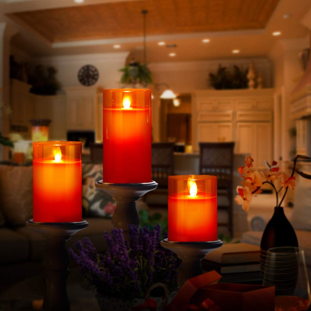 Flickering Flameless Candles with Glass Holder, Set of 3(H4\