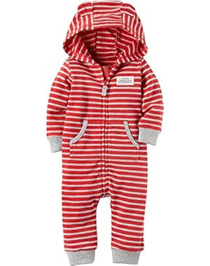 Striped Zip Up Hooded Coverall With Turn Me Around Detail