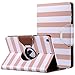 ULAK iPad Mini Case,iPad Mini 2 Case,iPad Mini 3 Case, 360 Degree Rotating Synthetic Leather Stand Case Smart Cover for Apple iPad Mini 1/2/3 with Auto Sleep/Wake Function (Rose Gold/White Stripes)
