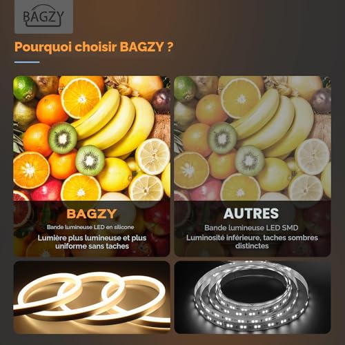 BAGZY Waterproof Outdoor LED Strip 50 m Yellow LED Strip 220 V Neon Strip Light IP65 Waterproof Flexible Indoor Cut-Off Included Mains Adapter for Bedroom Kitchen