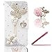 for Galaxy Grand Prime Case, Vandot 3in1 Accessories for Samsung Galaxy Grand Prime G530, Luxury Glitter Rhinestones Diamonds Butterfly PU Leather Flip Case Cover Wallet with Card Holders