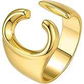Suplight Nikel Free 18K Gold Plated Letter Rings, Fashion Monogram Jewelry Statement A-Z Wide Name Initial Alphabet Adjustable Open Ring for Women