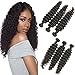 DAIMER 3 Bundles Peruvian Deep Wave Virgin Hair Extensions 10A Peruvian Human Hair Weave Cheap Peruvian Curly Virgin Hair Can be Dyed and Bleached (10 12 14)