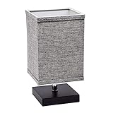 LED Fabric Bedside Table Lamp, Square Minimalist Solid Wood Table Lamp, Bedside Desk Lamp Nightstand Lamp with Flaxen Fabric Shade for Bedroom, Living Room, Kids Room, College Dorm, Coffee Table(Grey)