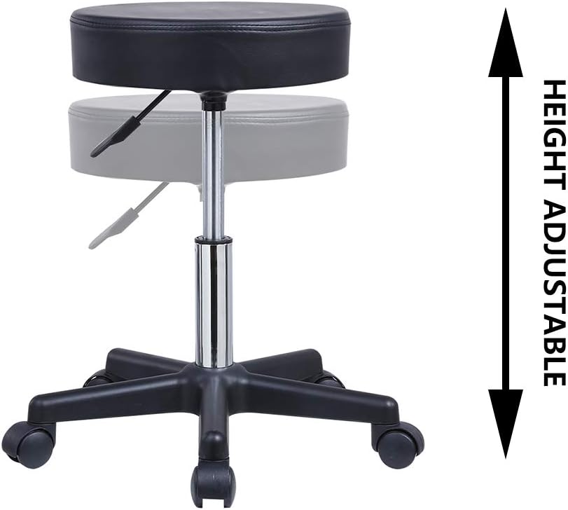 KKTONER Round Rolling Stool PU Leather Height Adjustable Swivel Drafting Work SPA Medical Salon Stools Chair with Wheels Black: Kitchen & Dining