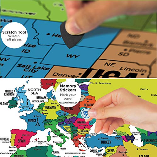 Scratch off World Map Deluxe Edition Detailed Travel Map with Capitals States Cities Scratch Map International Personalised World Map Posters World Scratch Map Poster Wall Art 94 x 40 cm White