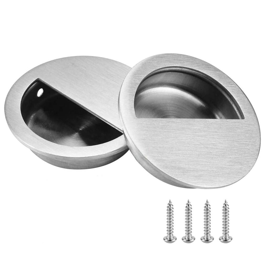 Bestgle 4 Packs Recessed Sliding Door Pull Handles, 60mm Stainless Steel Round Flush Finger Cabinet Pull Handles with Hidden Concealed Screws