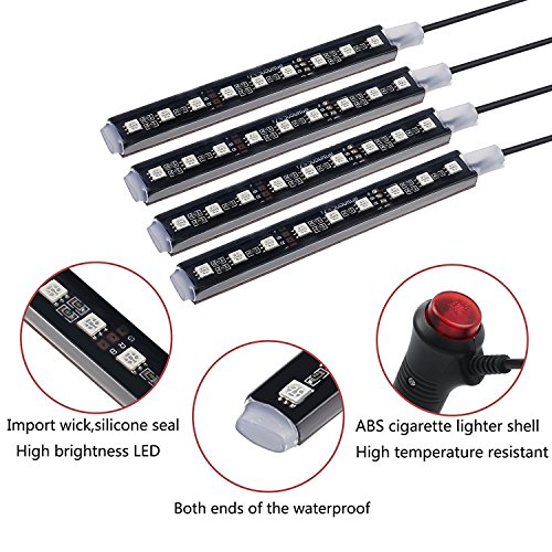 Car LED Strip Lights Justech 12V 4PCs 5050SMD LED Multicolor Light Interior Under Seat LED Strip Lights Dimmable Interior Atmosphere Decorative Lights with RF Remote&Sound Active Function for Vehicle