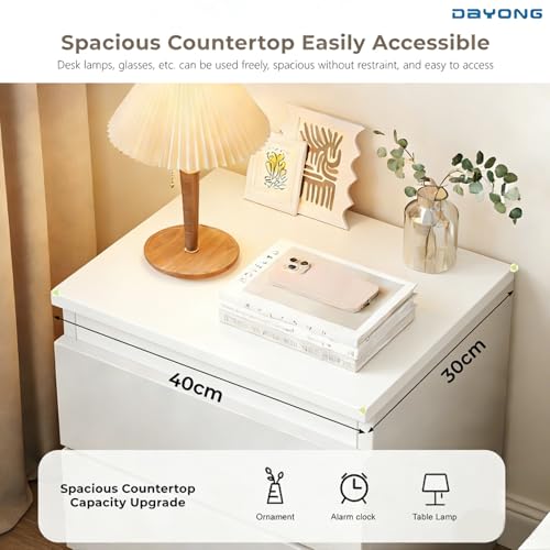 DAYONG Bedside Table, Modern Nightstand with 2 Drawer, Sofa Side Table with Enhanced Storage Capacity, Wooden Night Stand for Bedroom, Living Room, Small Spaces (White)