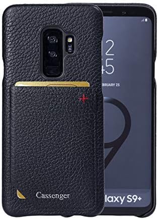 Cassenger Slim Fit Genuine Italian Leather Hard Back Wallet Cover Snap On Case with Card Slot Holder for Samsung Galaxy S9 Plus(2018)-Black