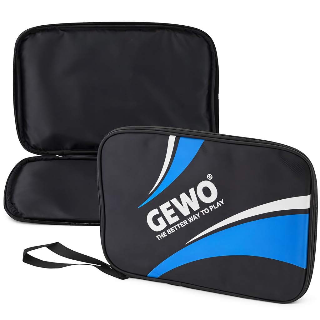GEWO Single Case Master - Robust Table Tennis Bat Cover for One Racket - Nylon Table Tennis Bag with Padded Racket Compartment - All-Round Bat Protection with Carry Strap, 32 cm, Blue