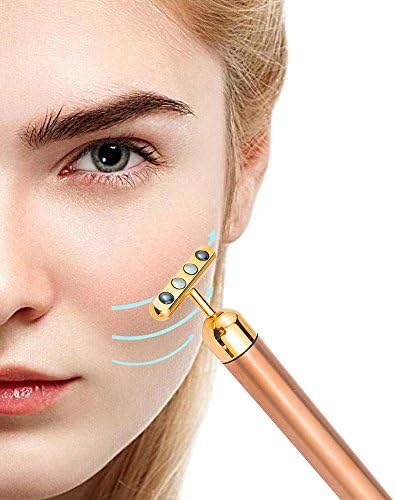 Magnetic Therapy Energy Beauty Bar - GreForest 24K Golden Germanium Hematite Magnetic Pulse Facial Massager Waterproof Facial Roller Massage Stick Wrinkle Treatment and Muscles Relax