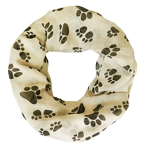 Lina & Lily Dog Cat Paws Footprints Print Infinity Scarf (Khaki)