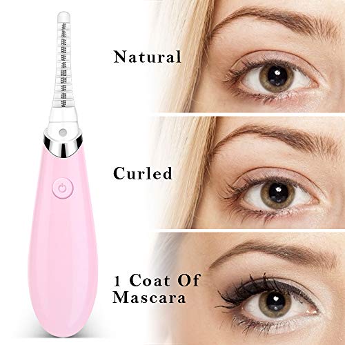 Heated Eyelash Curler, Acavado Electric Eyelash Curler Electronic Eye Lashes Curling Comb Quick Heating Long Lasting USB Rechargeable Natural (Light Pink)