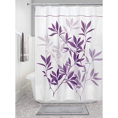 iDesign Leaves Fabric Long Shower Curtain for Master, Guest, Kids